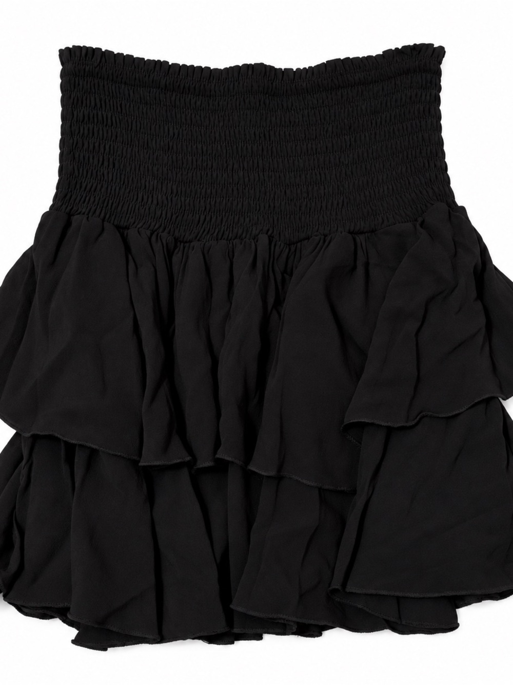 Vaceous Black Tiered Ruffle Mini Skirt Smocked Waist L NWT
